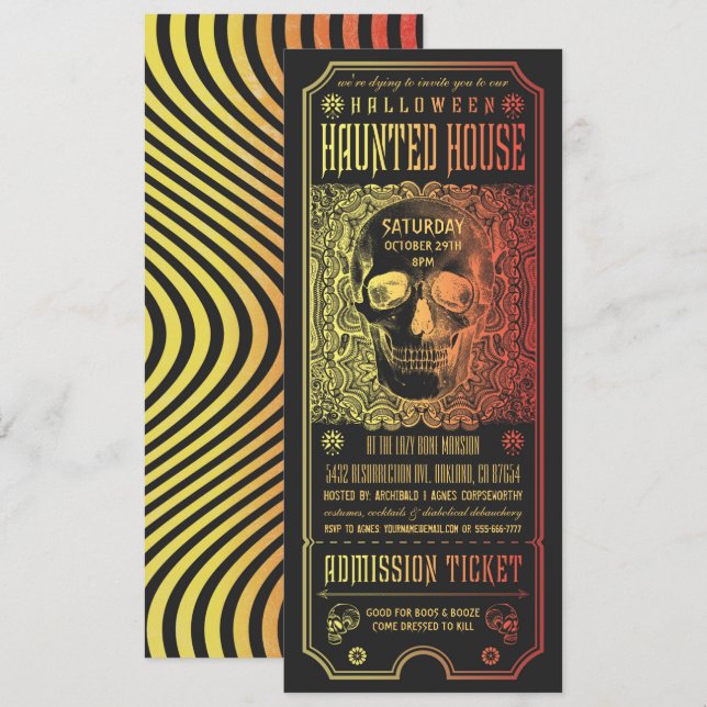 Halloween Haunted House Ticket Invitations v.2 (Front/Back)