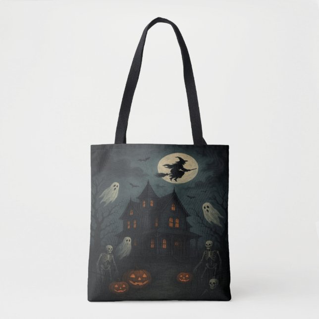 Halloween Haunted House Tote Bag (Front)
