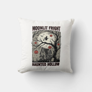 Halloween Haunted House Vintage Engraving Moon Shi Cushion