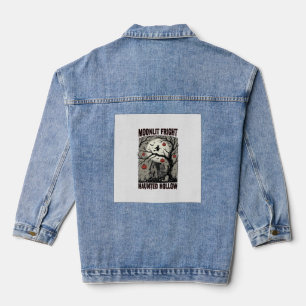 Halloween Haunted House Vintage Engraving Moon Shi Denim Jacket