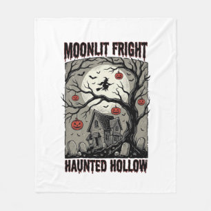 Halloween Haunted House Vintage Engraving Moon Shi Fleece Blanket