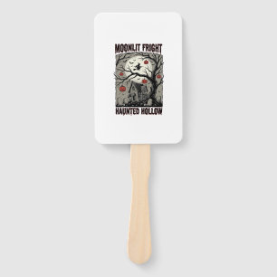 Halloween Haunted House Vintage Engraving Moon Shi Hand Fan