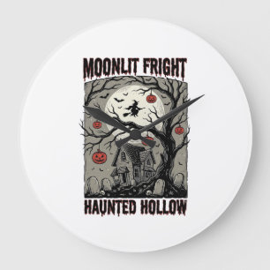 Halloween Haunted House Vintage Engraving Moon Shi Large Clock