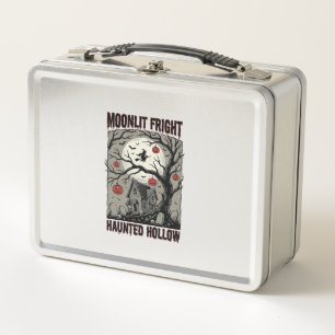 Halloween Haunted House Vintage Engraving Moon Shi Metal Lunch Box