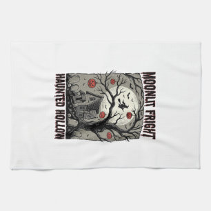 Halloween Haunted House Vintage Engraving Moon Shi Tea Towel