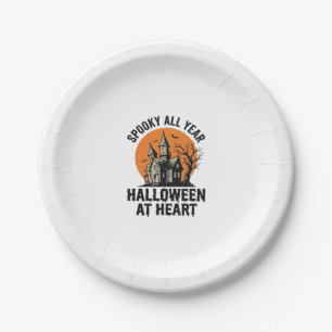 Halloween Haunted House Vintage Engraving Shirt Ar Paper Plate