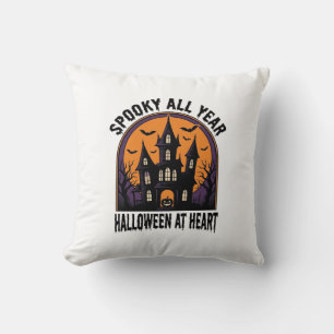 Halloween Haunted House Vintage Engraving Spooky A Cushion
