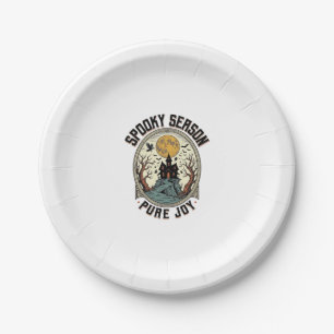Halloween Haunted House Vintage Engraving Spooky J Paper Plate