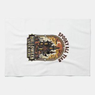 Halloween Haunted House Vintage Spooky All Year_1 Tea Towel