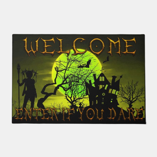 Halloween haunted house Welcome Enter If you Dare Doormat (Front)