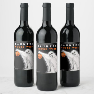 Halloween Haunted House Wine Label