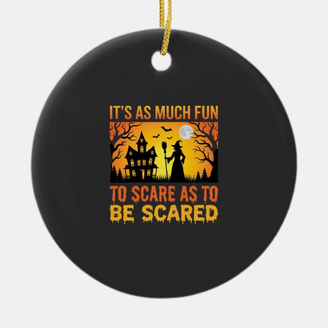 Halloween Haunted House Witch Scare Quote Ceramic Tree Decoration (Front)