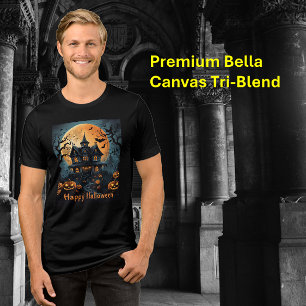 Halloween Haunted House with Creepy Pumpkins Tri-Blend Shirt