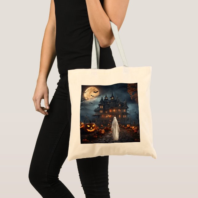 Halloween Haunted House with Ghost Tote Bag (Front (Product))