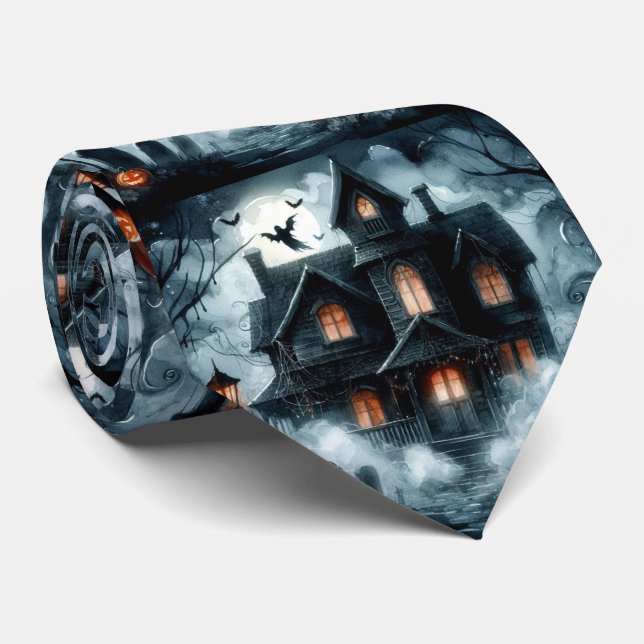 Halloween Haunted House with Ghosts Tie (Rolled)