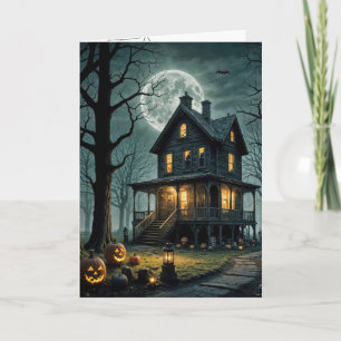 Halloween Haunted House With Jack-o-lanterns Card