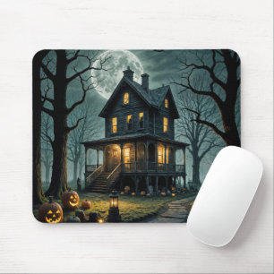Halloween Haunted House With Jack-o-lanterns Mouse Mat