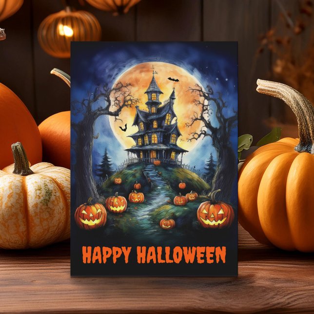 Halloween Haunted House with Pumpkins Folded Card (Creator Uploaded)