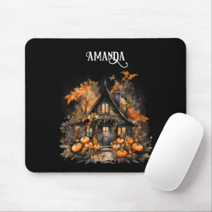 Halloween Haunted House with Pumpkins & Foliage Mouse Mat