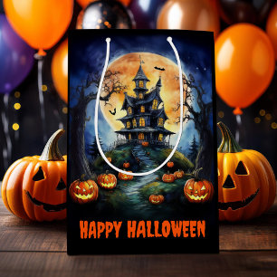 Halloween Haunted House with Pumpkins Medium Gift Bag
