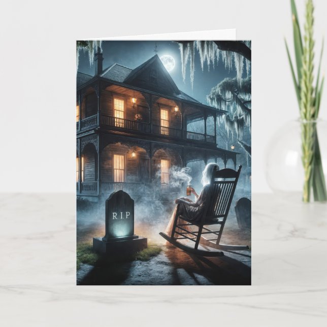 Halloween Haunted House With Tombstone Card (Front)