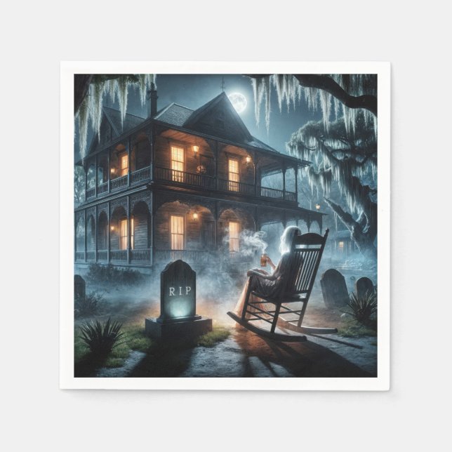 Halloween Haunted House With Tombstone Napkin (Front)