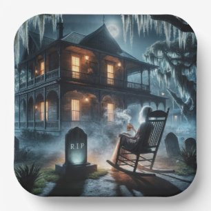 Halloween Haunted House With Tombstone Paper Plate