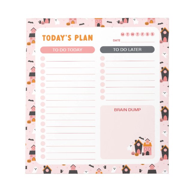 Halloween Haunted Houses Daily To Do List Planner Notepad (Front)