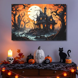 Halloween Haunted Manor at Amber Dusk Canvas Print
