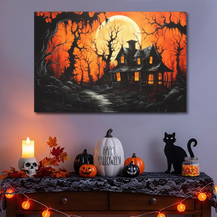 Halloween Haunted Manor at Amber Dusk Canvas Print