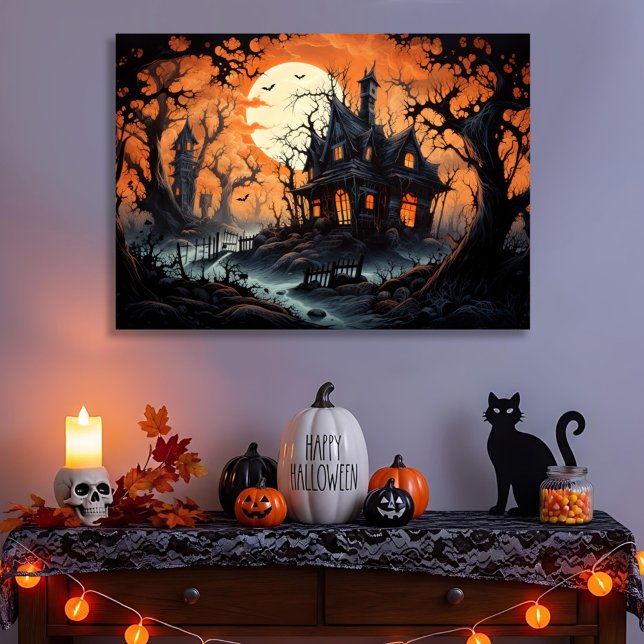 Halloween Haunted Manor at Amber Dusk Canvas Print (Creator Uploaded)
