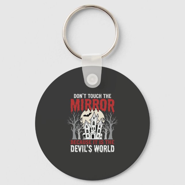 Halloween Haunted Mirror Devils World Graphic Key Ring (Front)