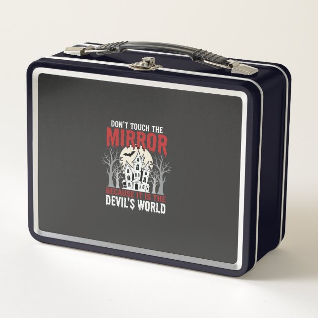 Halloween Haunted Mirror Devils World Graphic Metal Lunch Box (Front)