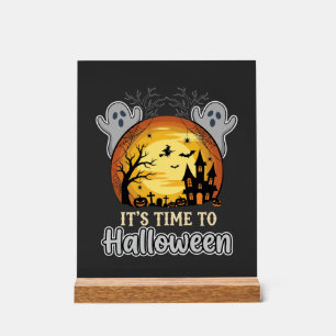 Halloween Haunted Moon Ghosts and Graveyard Vector Acrylic Sign