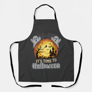 Halloween Haunted Moon Ghosts and Graveyard Vector Apron