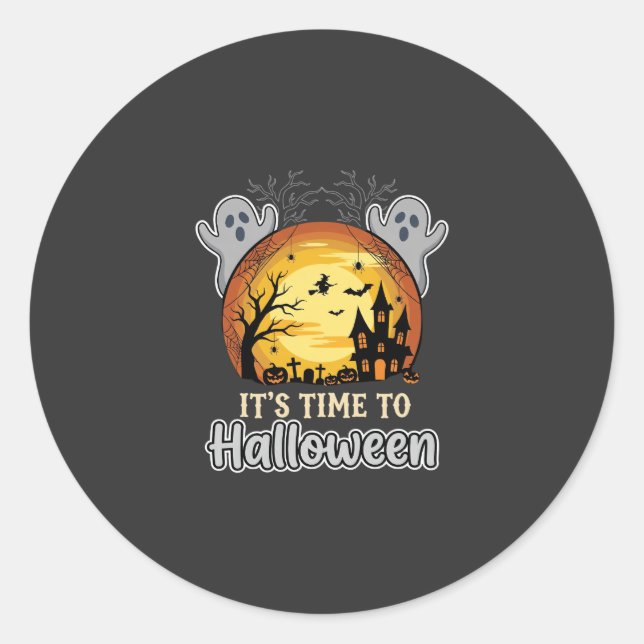 Halloween Haunted Moon Ghosts and Graveyard Vector Classic Round Sticker (Front)