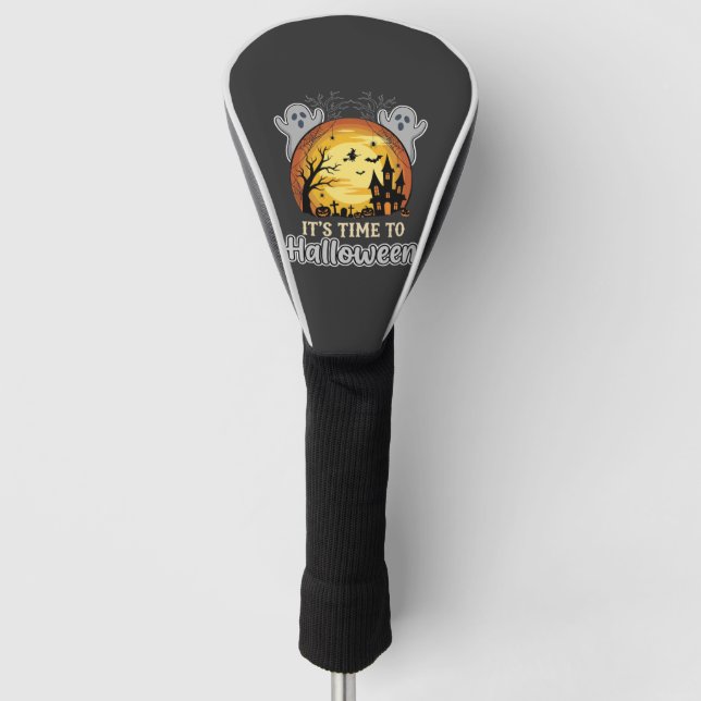 Halloween Haunted Moon Ghosts and Graveyard Vector Golf Head Cover (Front)