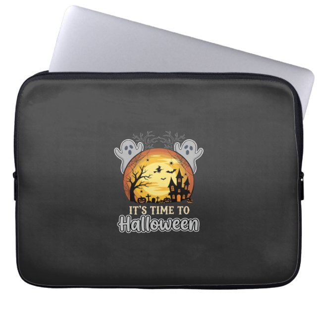 Halloween Haunted Moon Ghosts and Graveyard Vector Laptop Sleeve (Front)