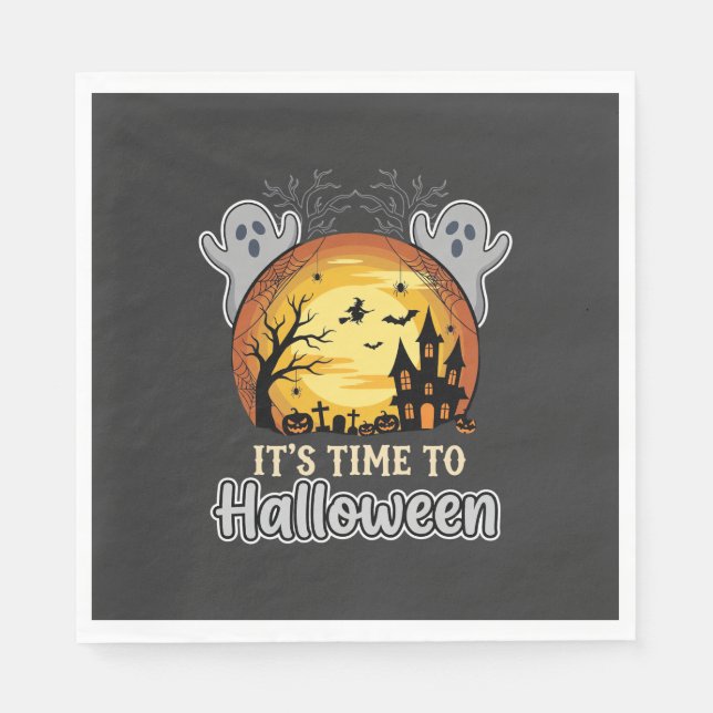 Halloween Haunted Moon Ghosts and Graveyard Vector Napkin (Front)