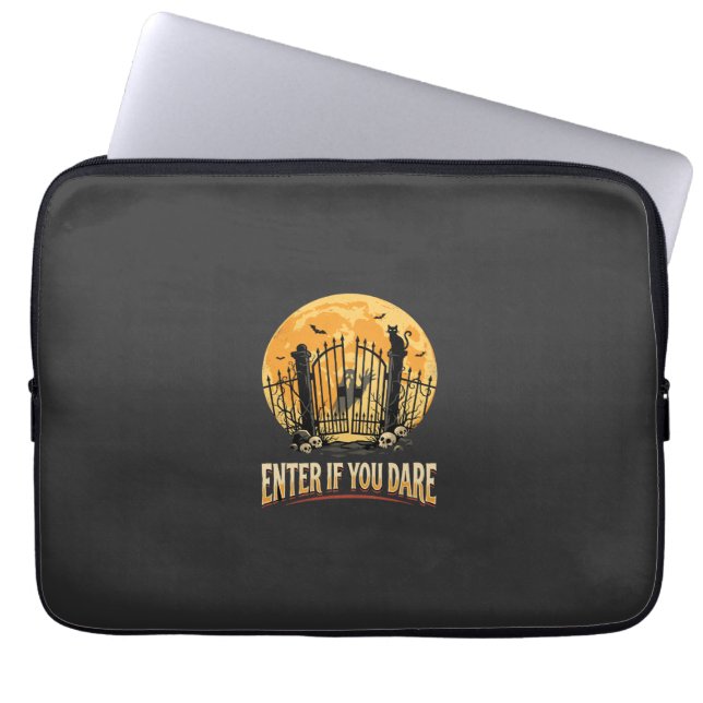 Halloween Haunted Moon Warning Laptop Sleeve (Front)