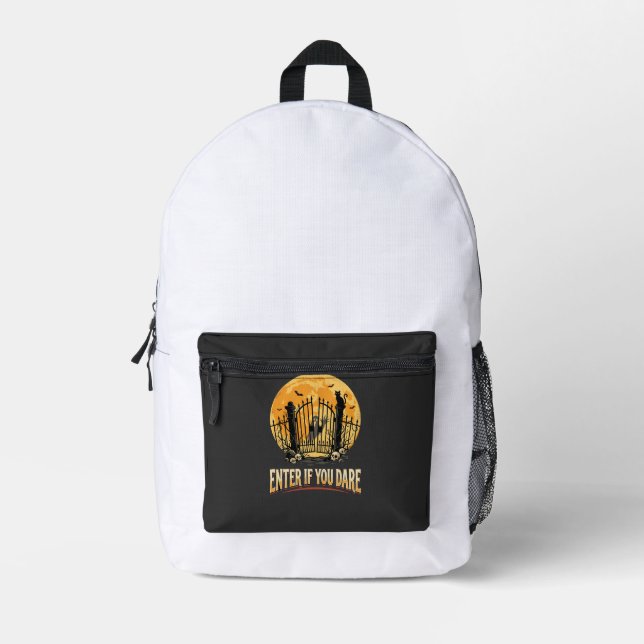 Halloween Haunted Moon Warning Printed Backpack (Front)