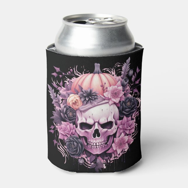 Halloween - Haunted Pink Skull Can Cooler (Can Front)