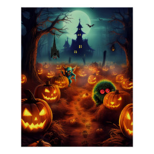 Halloween Haunted Pumpkin Patch Poster