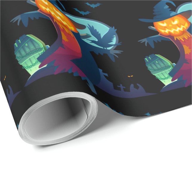 Halloween Haunted Scarecrow With Bats Crow And Owl Wrapping Paper (Roll Corner)