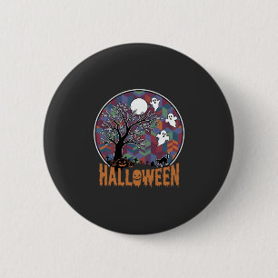 Halloween Haunted Tree Ghosts and Black Cat 6 Cm Round Badge