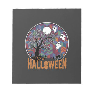 Halloween Haunted Tree Ghosts and Black Cat Notepad