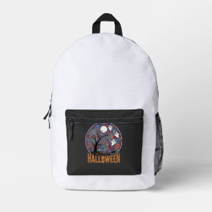 Halloween Haunted Tree Ghosts and Black Cat Printed Backpack