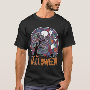 Halloween Haunted Tree Ghosts and Black Cat T-Shirt