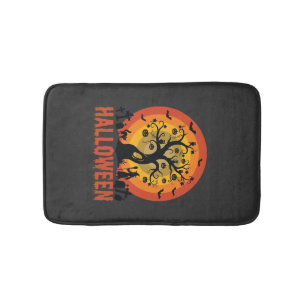Halloween Haunted Tree Witch and Black Cats Bath Mat