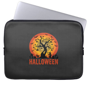 Halloween Haunted Tree Witch and Black Cats Laptop Sleeve